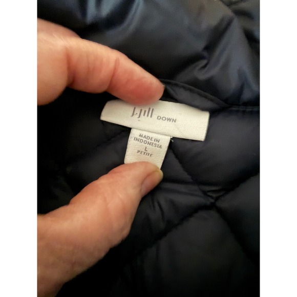 J.Jill Quilted Goose Vest L Petite Navy Down Filled Full Zip Outdoor Gorpcore - Picture 6 of 10